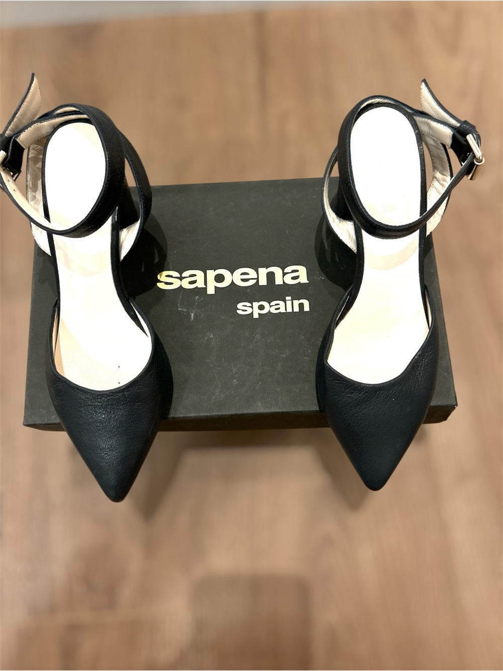 Sapena Spain Black Leather Pointed Toe Slingback Heels EU 36 Made in Spain